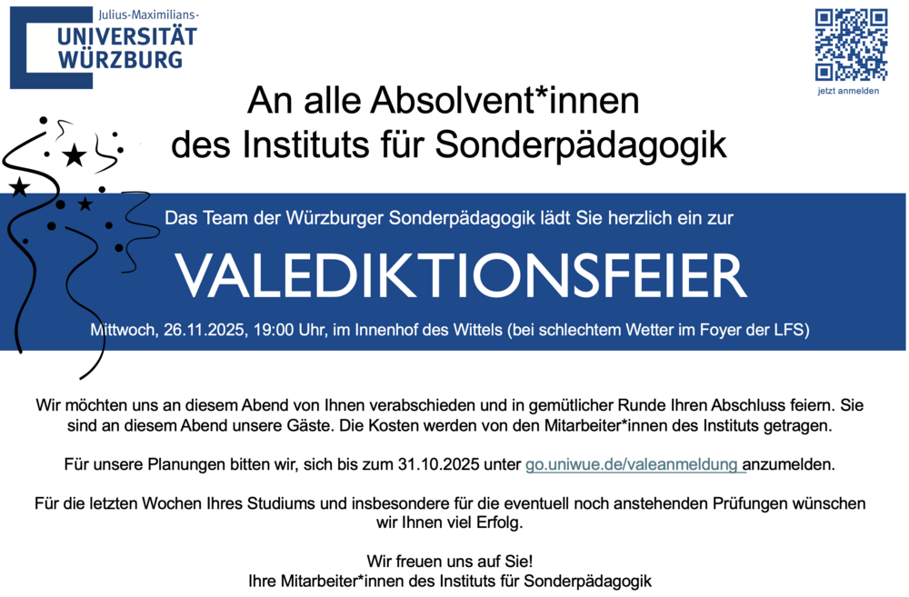 Anmeldung zur Valediktionsfeier im Winter 2025